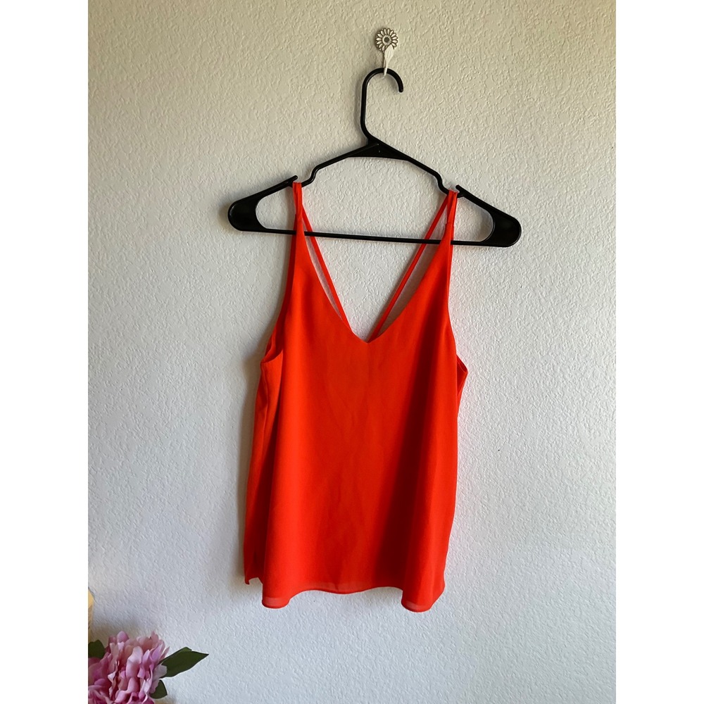 Topshop‎ Orange Red Double Strap V-Neck Cami Tank Top Flowy Camisole size 6